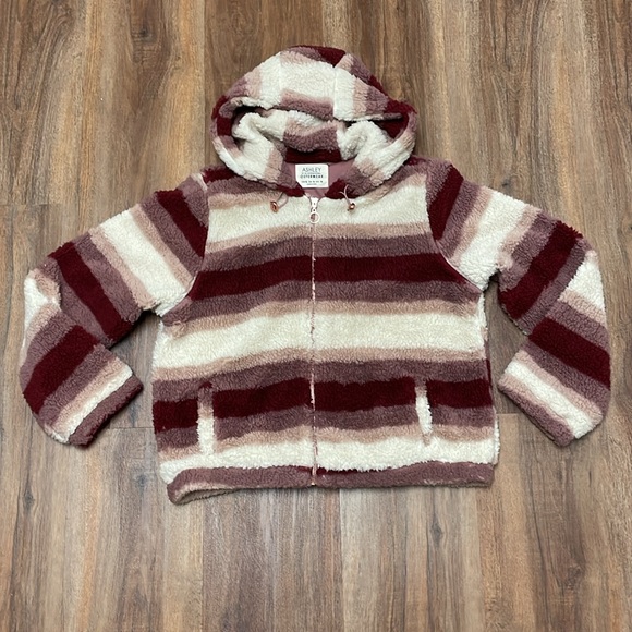 The Buckle’s Ashley Fuzzy Sherpa Hooded Jacket Mauve Stripe Size XL - Picture 10 of 14